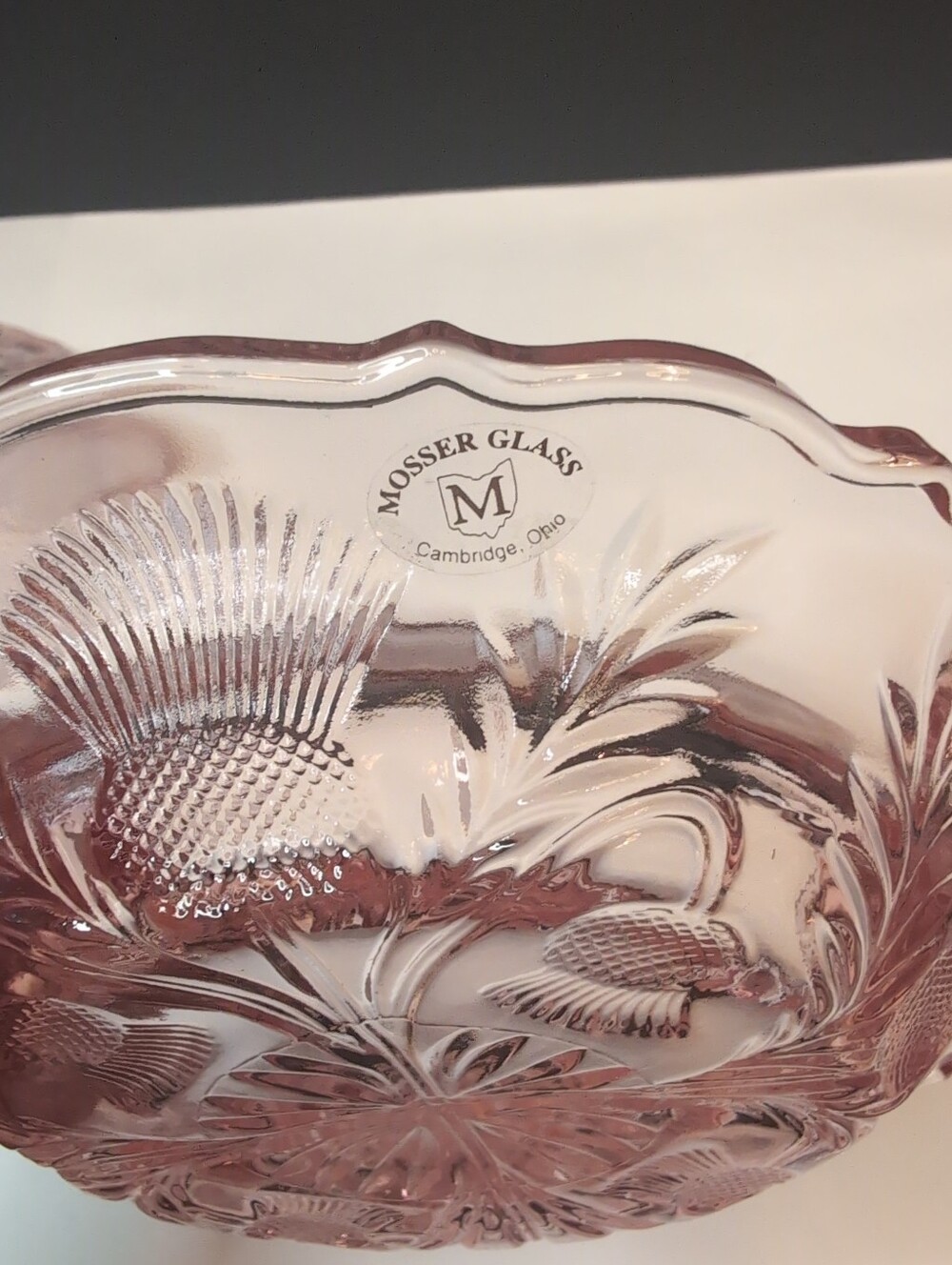 Vintage Light Pink Mosser Glass Covered Butter Dish W/ Inverted Thistle Pattern - Picture 4 of 6